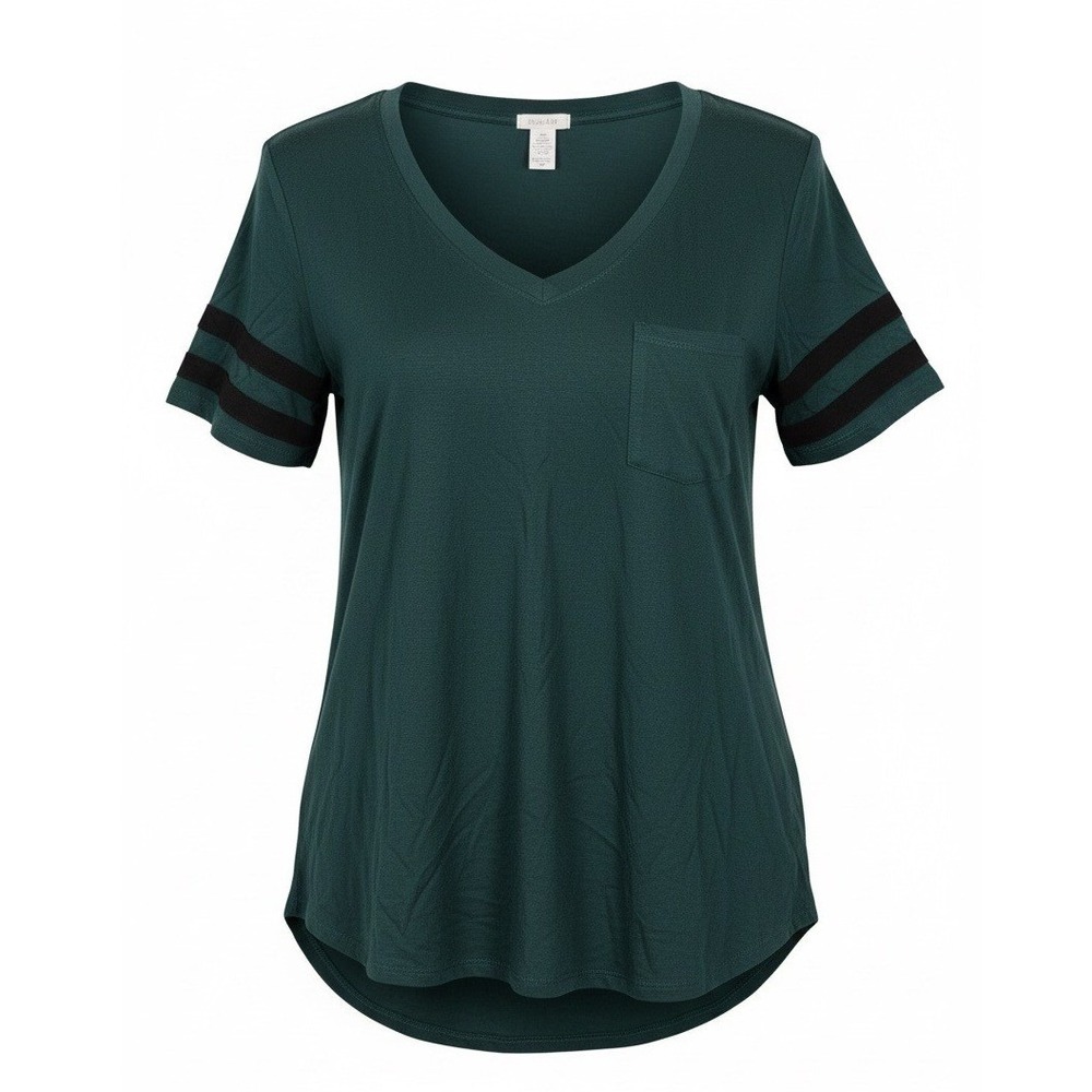 Bozzolo Womens Forest Green V-Neck Varsity Stripe Pocket T-Shirt‎ RT52341 Medium